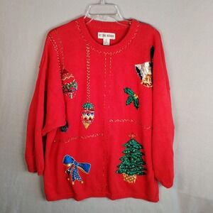 VTG Victoria Woman Red Christmas Sweater 3X Plus Beaded Sequin Tree Ugly Party